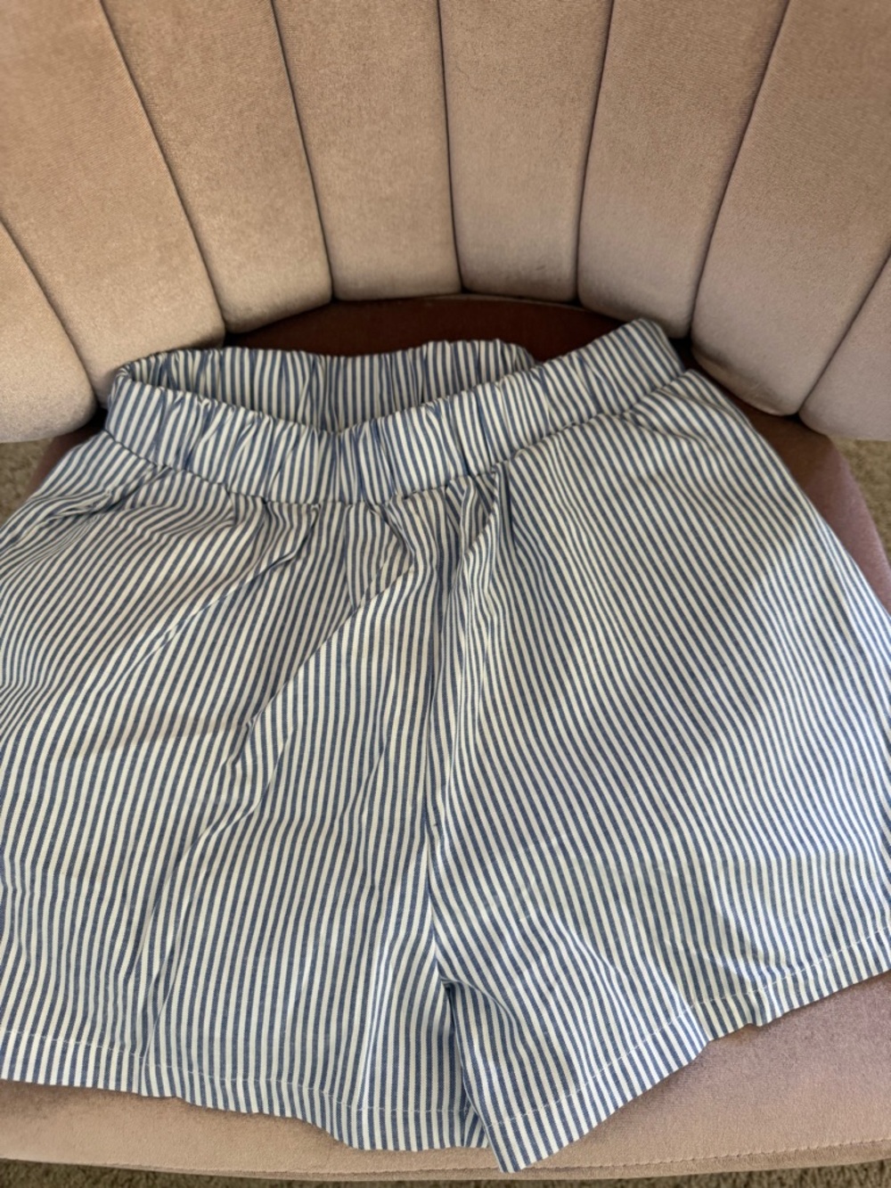 SHEIN Blue and White Striped Elastic Waist Shorts